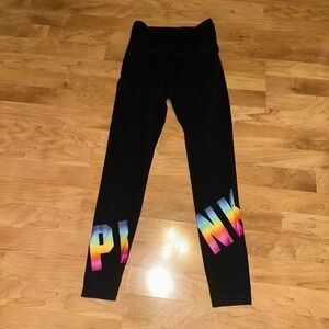 PINK‎ Victoria's Secret Yoga Leggings Rainbow Logo Athleisure Black Size S